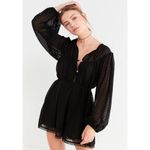Urban Outfitters  Black Long Balloon Sleeve V-Neck Romper - Medium Photo 1