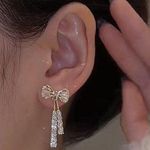 Crystal Bow Silver Earrings- Gift Wrap, Present, Cute Women's Jewelry, Christmas Photo 3