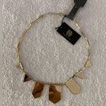 NEW $75 House of Harlow Cobalt Blue Leather Gold Statement Designer Necklace Photo 3