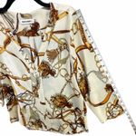 Hippocampe Blouse Top Womens M Cream Chain Print 3/4 Sleeve Old Money Equestrian Size M Photo 9