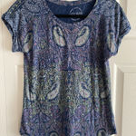 Lucky Brand Women's XS Blue Paisley Scoop Neck Boho Top Comfort On The Go Indie Photo 0