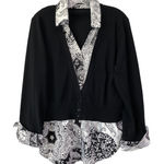 Y2K Layered 2 in 1 Button Up Floral Paisley Sweater Top Size L Preppy Retro Goth Black Size L Photo 0