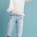 Anthropologie Moth White Pullover Crew Neck Sweater Feathered Trim Size Small Photo 0