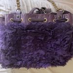 Juicy Couture Vintage 100% Silk Chiffon Ruffle Leather purple  DayDreamer Bow Bag Photo 6