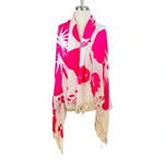 HOT PINK AND WHITE FLORAL HIBISCUS SCARF TASSELS 60x48 Photo 2
