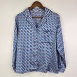 Anna Kay Geometric Print Long Sleeve Button Up Pajama Top Blue Size L Size L Photo 1
