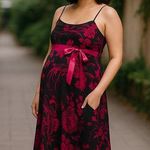 Motherhood Womens Dress Size XL Maternity Black Red Pink Floral Empire Waist NEW Photo 0