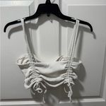 Aerie White Asymmetrical Ruched Bikini Top Photo 1