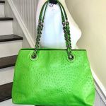 Kate Spade Lime Green Ostrich Leather Three Pocket Silver Chain Shoulder Bag Photo 1