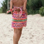 Judith March Anthropologie Neon Tribal Aztec Embroidered Strapless Dress Size M Photo 3