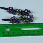 Hair Clip Pins Pair Women Multicolor Decorative Stones Dark Silver Tone Metal Photo 10