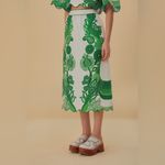 Farm Rio NEW  NWT Green Color Festival Midi Skirt 100% linen size Large women’s Photo 1