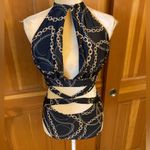 Nwt, Lavishly Paris Women’s Designer Chain Print Halter Neck One Piece Swimsuit Black Size M Photo 1