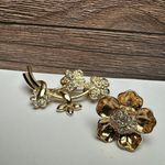 Rhinestone Flower Gold Tone Lot Of 2 Flowers Photo 8