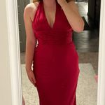 Papell Boutique Pink/Red Silk Halter Maxi Dress Photo 0