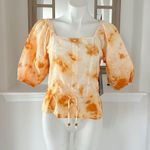 Broadway38 Peplum Top Cotton Perforated Tie Dye Square Neck Size S NWT Photo 11
