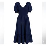 Hill House Home Louisa Nap Dress – Navy, Size M, Wrinkle-Resistant Smocked Midi Photo 1