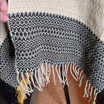 Free People NWOT  Cream Black Fringe Knit Sweater Poncho Shawl Border Print OSFA Photo 6