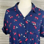 Love Note LOVE NOTES Button Front Short Sleeve Shirt Tie Waist Navy/Cherries Print-Medium Photo 1