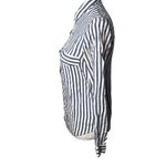 ZARA Basic Striped Button Down Shirt White Denim Size Small Photo 3