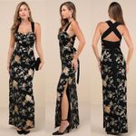 Lulus Lulu’s Pemberley Black Floral Jacquard Lace-Up Maxi Dress XS Photo 1