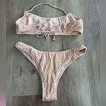 White Fox Boutique Sarah’s Day X  Bikini Set Cheeky High Cut Ribbed Pink Tan M Photo 2