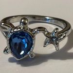 Turtle and sea star fish ring size 8 silver pretty gift for mom or wife starfish Blue Photo 2
