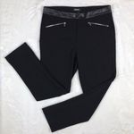 DKNY  Faux-Leather-Trim Straight-Leg Black Dress Pants NEW 10 Photo 2