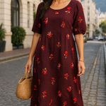 Wulucad Floral Embroidered Maxi Dress Cottagecore Spring Summer Cotton Linen Y2K Brown Size L Photo 1