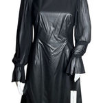 Calvin Klein ‎ Dress Womens 4 Black Vegan Leather Sheer Puff Sleeves Edgy Neutral Photo 0