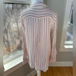 Pink and White Striped Flowy Rayon Long Sleeve Button Down Shirt Sz Large Photo 9