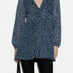ZARA Floral Print Metallic Thread Button V-Neck Long Sleeve Mini Dress Size XS Photo 2