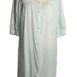 Vintage 70s Barbizon Button Up Nightgown M Blue Embroidered Lace Half Sleeve Size M Photo 0