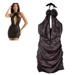 House Of CB Olivia Vegan Leather Mini Dress Bitter Chocolate Rosette Small Photo 1