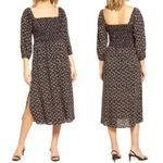 WAYF Dress Womens Small Black Pink Floral Print Square Neck Smocked Nevaeh Midi Photo 1