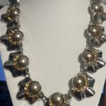Talbots Silver Tone Necklace Collar Ruffle Chunky Champagne Faux Pearls Adj 17" Photo 0