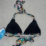 O'Neill  Black Multi Floral Halter Tatum Thalia Triangle Tie Back Bikini Top Sz M Photo 1