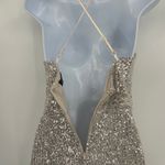 Crystal Doll Bodycon Sequin Dress Sz 0 Silver Holiday New Years Slit Y2K Club Photo 6