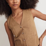 Madewell 100% Cotton Tan khaki Button-Front Vest tortoiseshell buttons 00 Photo 0