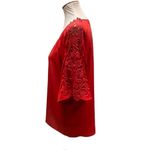 Alya  Red Blouse With V-Neck and 3/4in Bell Sleeve with Filagree Lace Pattern Dow Photo 9