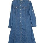 Allegra K Womens Blue Button Down Long Sleeve Collared Denim Shirt Dress Size XS Photo 0