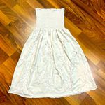 NWOT Size Small White Ruched Gathered Top Ribbon Fabric Design Strapless Dress Photo 0