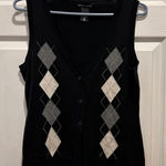 NEW YORK & COMPANY Womens Black Argyle Button Front Sweater Vest M Dark Academia Size M Photo 0