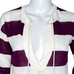 Loft Sweater Womens Extra Small White Purple Stripe Linen Cotton Casual Preppy Photo 4