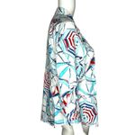 CHAPS Shirt Women XL Petite Red White Blue Umbrella Print Button Up Picnic Beach Photo 1