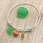 Halloween Genuine Green Sea Glass And Pearl Pumpkin Charm Beach Bracelet Bangle Photo 1
