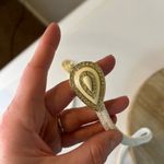 Vintage 1970s White Elastic Band Oval Crystal Stone Hook Buckle Belt Size S/M Photo 1