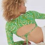 Urban Outfitters NEW Printed Open Back Top with Hanky Hem M Green Photo 0