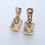 Vintage Clip On Earrings Chunky & Wide Two Tone Ribbed Curved 1" Statement Photo 5