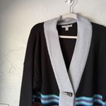 Woman Within  Sweater Womens 18 20 Large Black Gray Cardigan‎ Toggle Knit Striped Photo 1